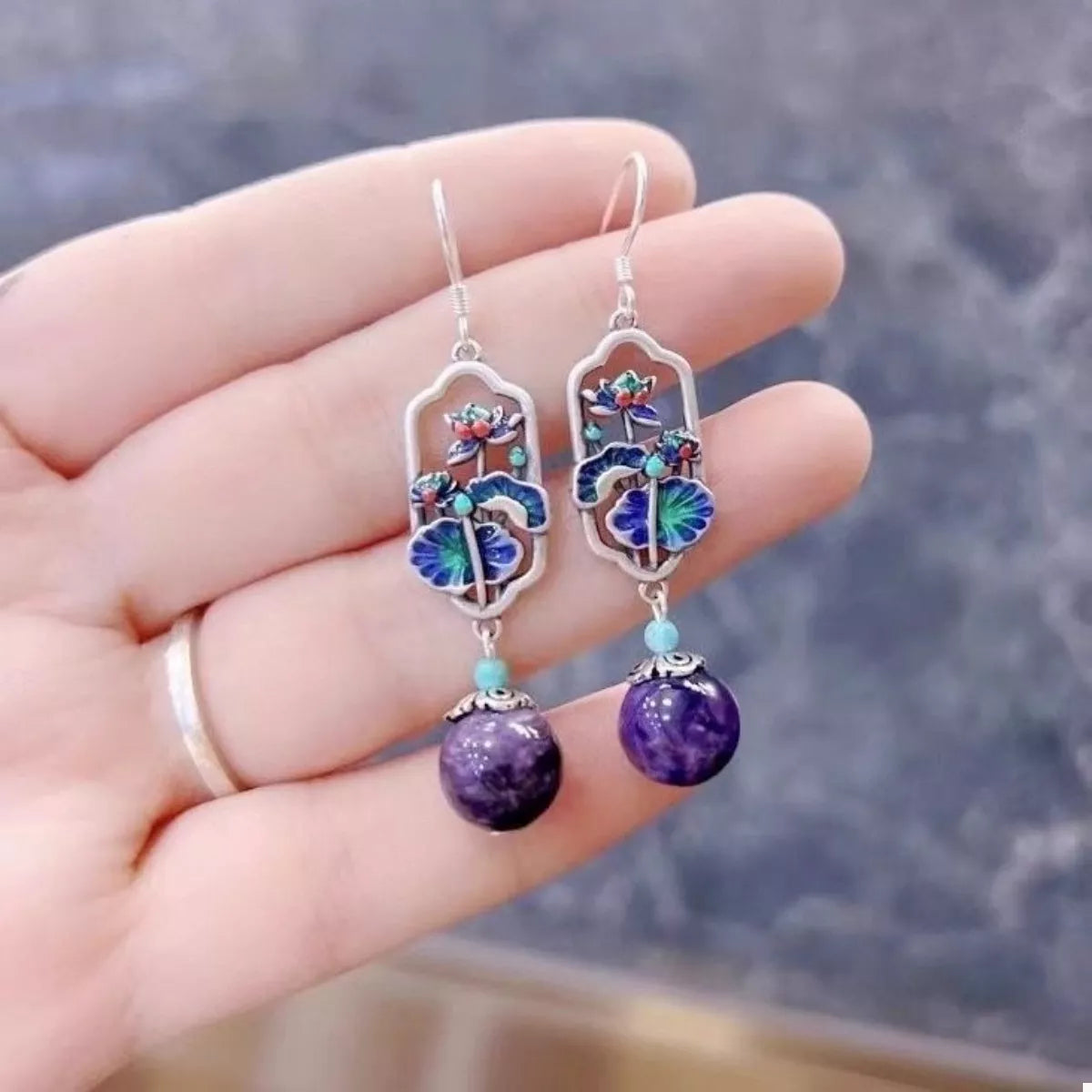 Lotus Flower Dangle Earrings