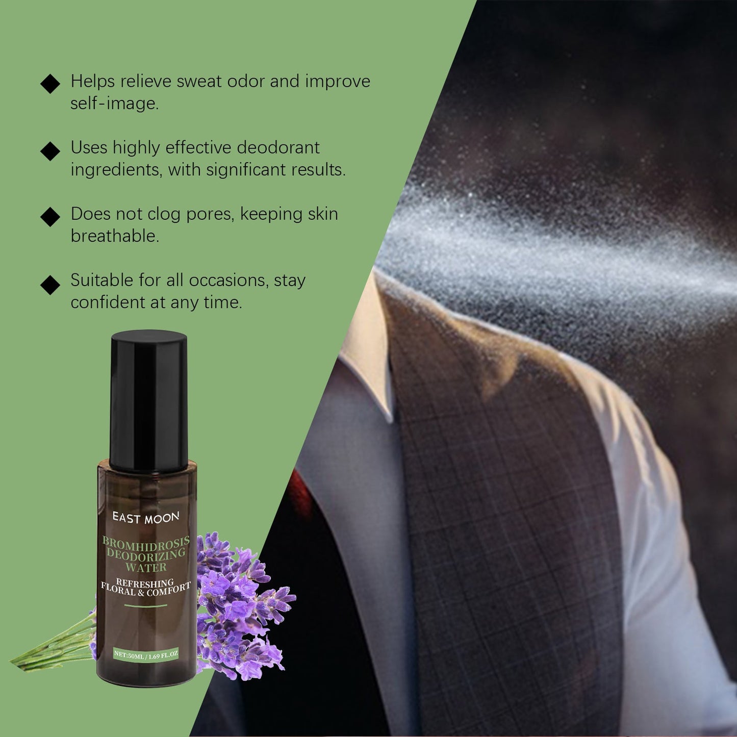 East Moon Men's Freshening Spray Armpit Odor Perspiration Cleaning Natural Fragrance Treatment Spray