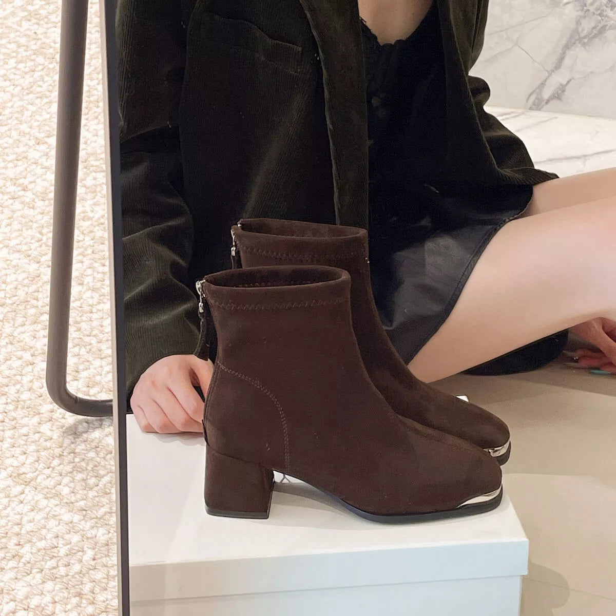 Square Toe Block Heels Boots