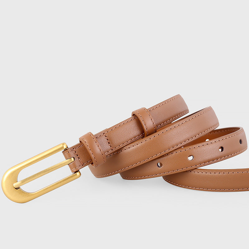 Gold Buckle Skinny Leather Belt