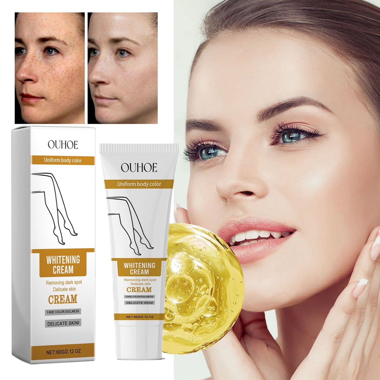 OUHOE Whitening Cream, Refreshing Moisturizing And Brightening Skin Tone Natural Radiance Tender Skin Moisturizing Beauty Cream