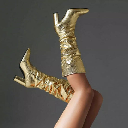 Point Toe Block Heels Boots