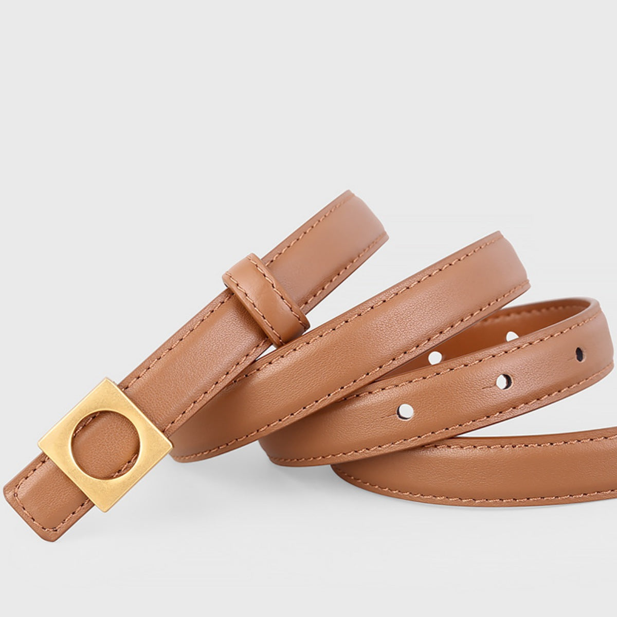 Square Buckle Skinny Leather Belt