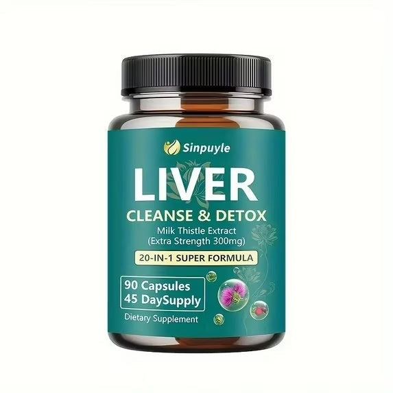 Liver Support Supplement 20-in-1 Detox Formula - Extra Strength Milk Thistle 300mg, 90 Capsules