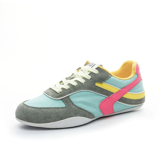 Lace Up Round Toe Contrast Flat Sneakers