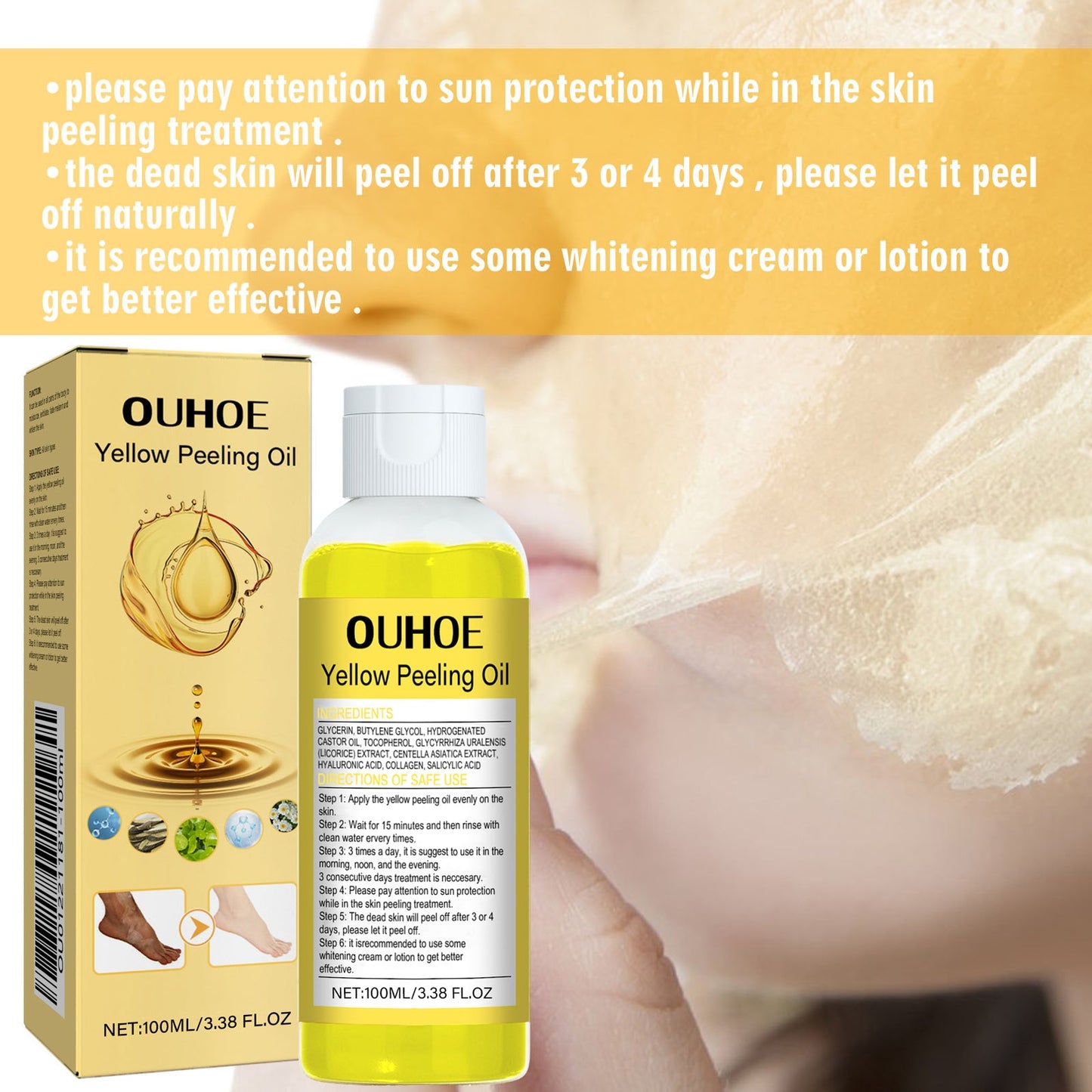 OUHOE Yellow Exfoliating Oil Hydrates And Moisturizes Skincare Body, Clears Skin, Brighens Skin Tone