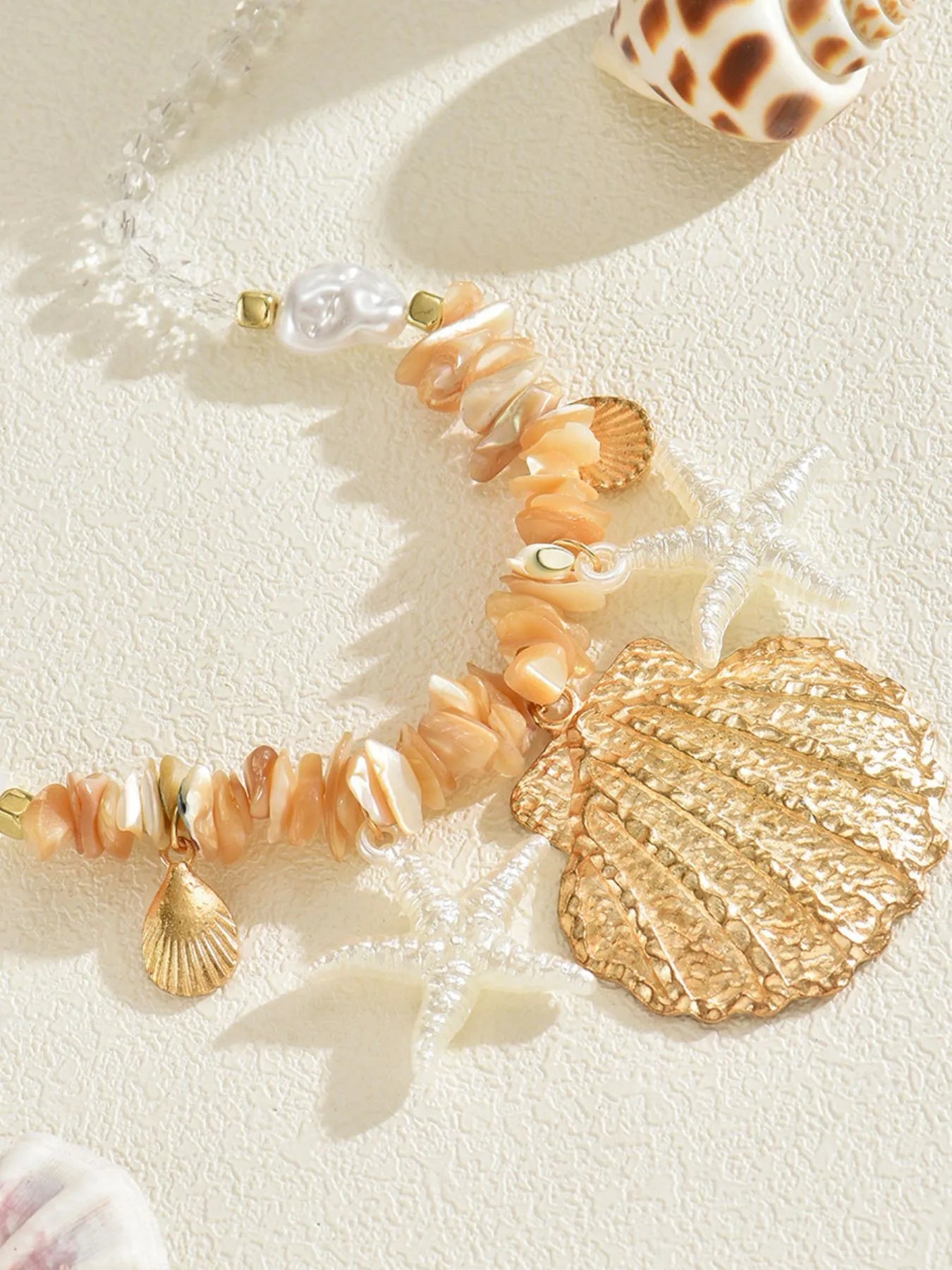 18K Gold-Plated Beach Shell Starfish Pendant Necklace