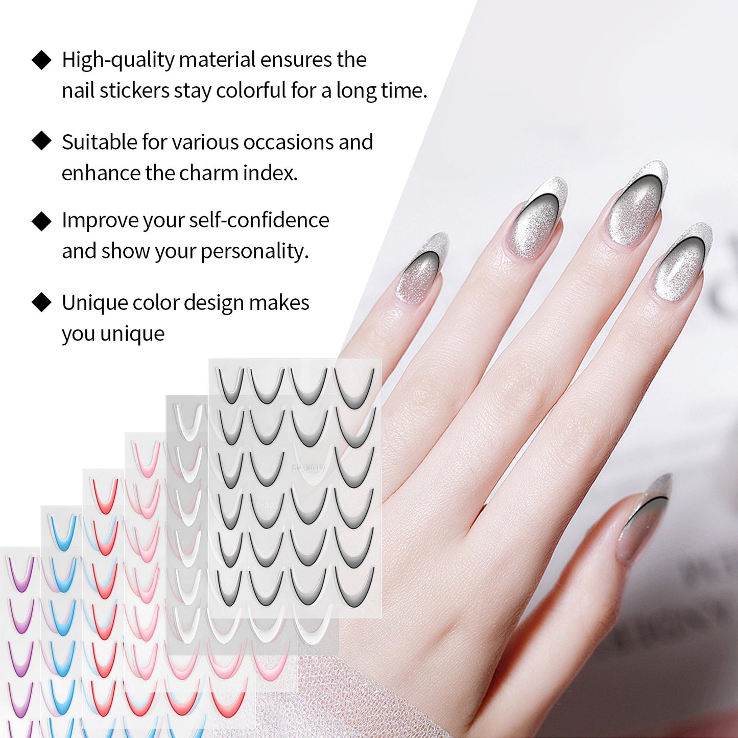 Eelhope French Gradient Nail Sticker Gradient Nail Sticker Easy Nail Decor Personalized Nail Sticker