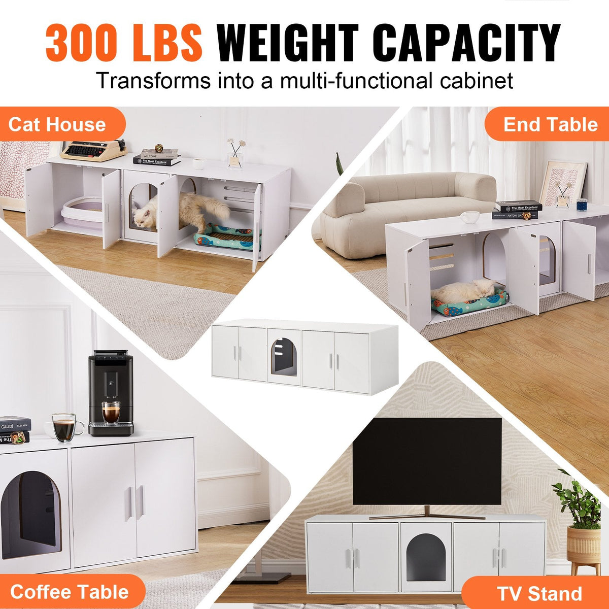 VEVOR Cat Litter Box Enclosure Wooden Litter Box Furniture Hidden  White