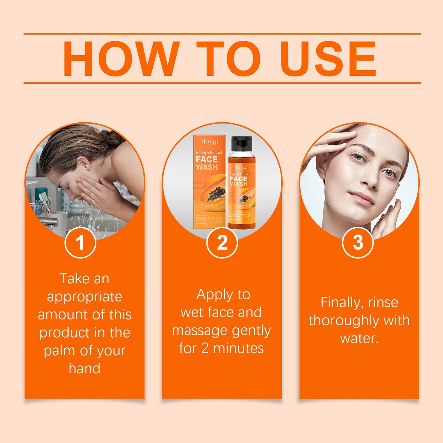 Hoygi Papaya Face Wash, Gentle Cleanser Not Tight Moisturizing Hydrating Moisturizing Skin Tender Skin Care Face Wash