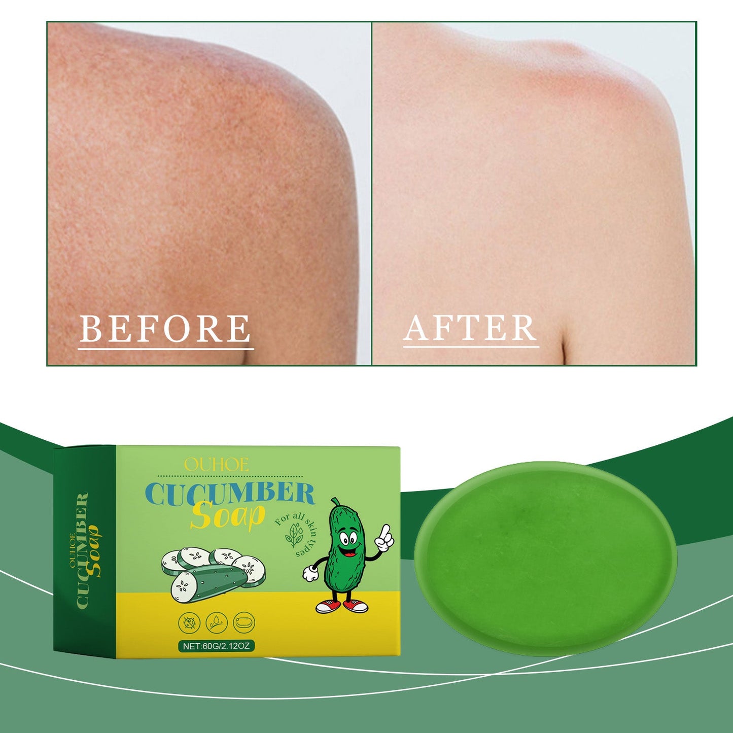 OUHOE  Cucumber Cleansing Soap, Deep Cleaning Face Bath Care Skin Refreshing Oil Control Multi-Purpose Soap