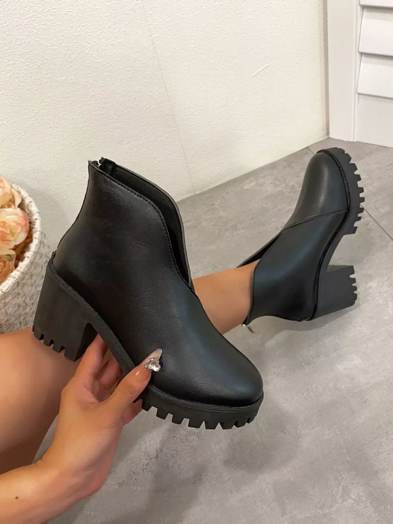 Round Toe Block Heels Boots