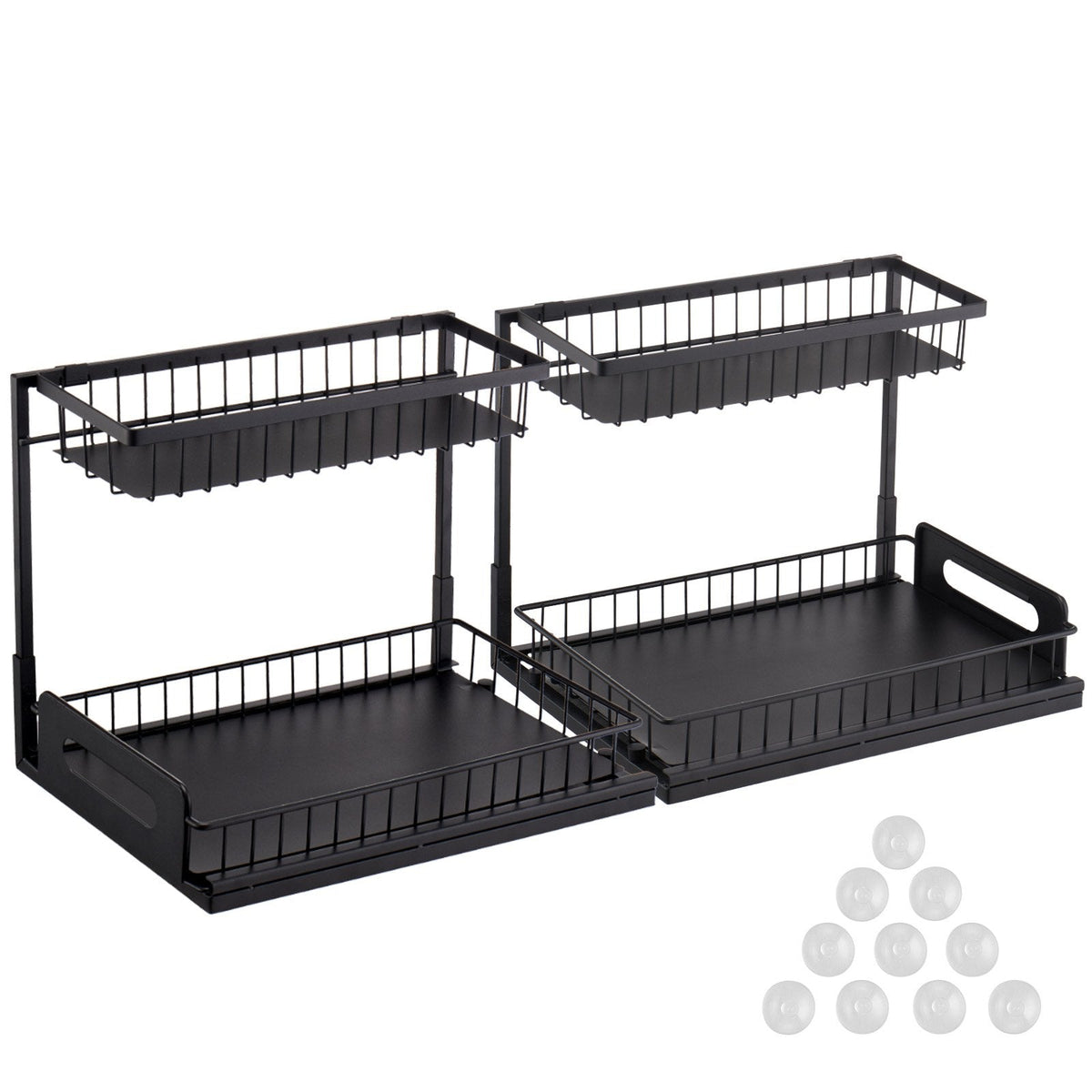 2-Tier Wire Pull Out Cabinet Under Sink Organizer Drawer Basket 2PCS