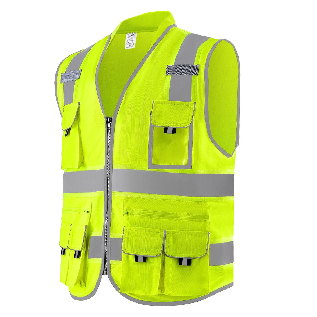 Safety Vest Reflective Yellow Work Vest With 10 Pockets For Men & Women