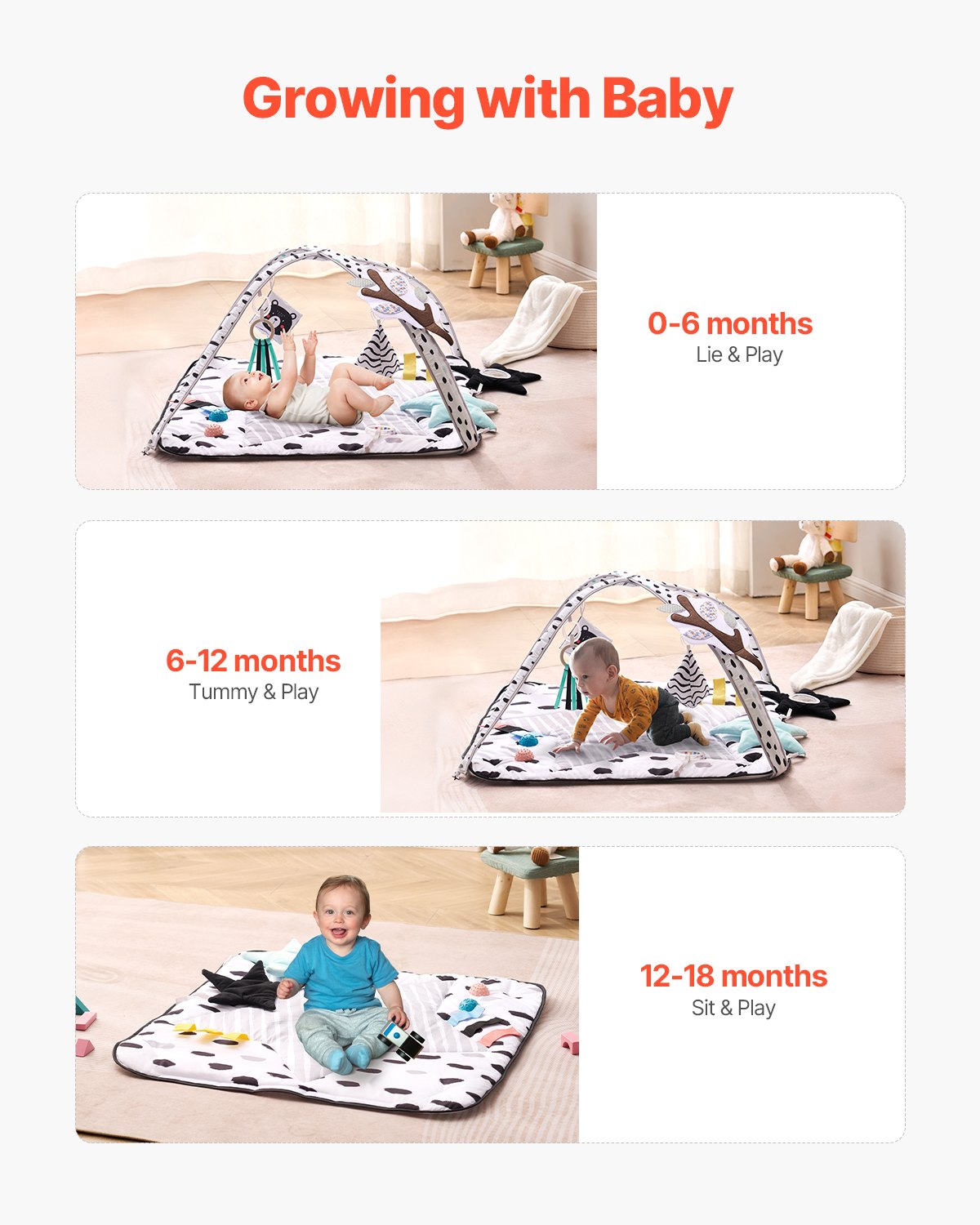 Baby Play Gym Mat Tummy Time Activity Mat With 6 Sensory Toys