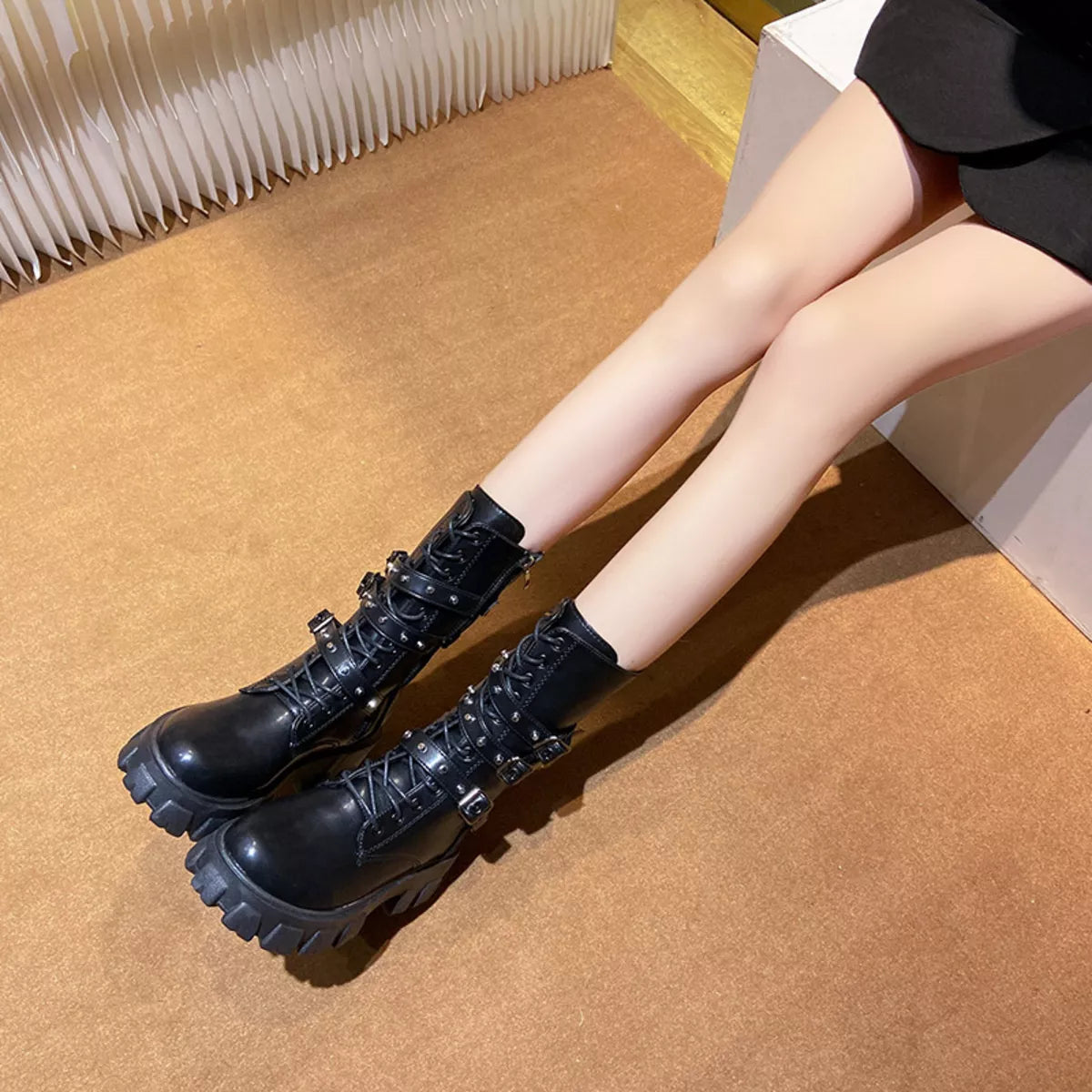 Buckled Lace-Up Combat Boots