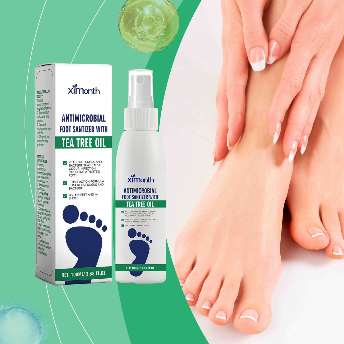 XIMONTH Antimicrobial Foot Sanitizer Spray With Tea Tree Oil