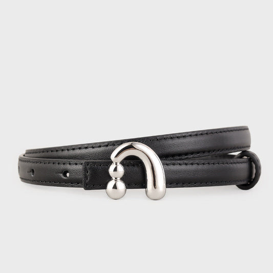 Silver Buckle Skinny Leather Belt