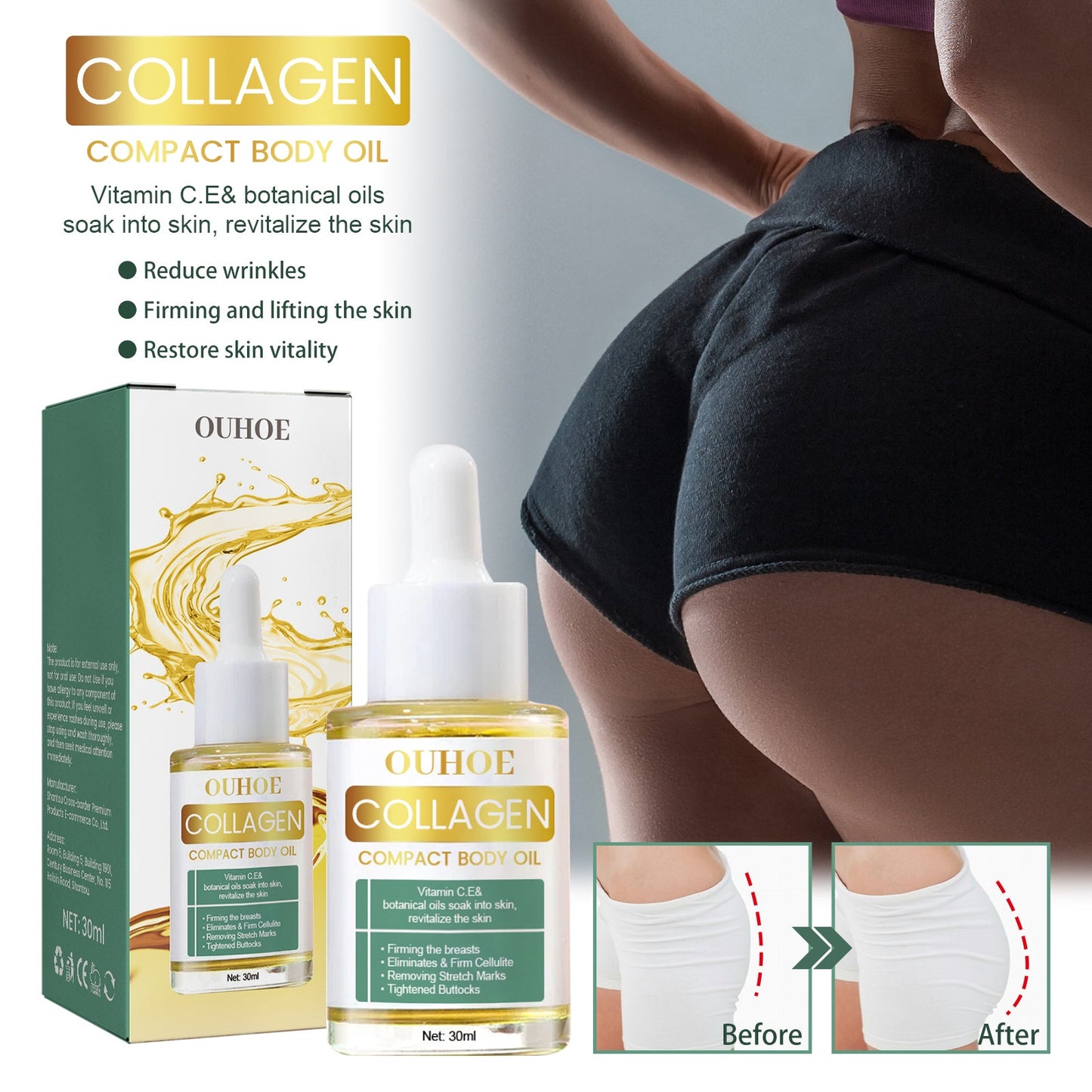 OUHOE Collagen Lift Body Oil, Slimming Body Firming Massage Beauty Body Care Oil