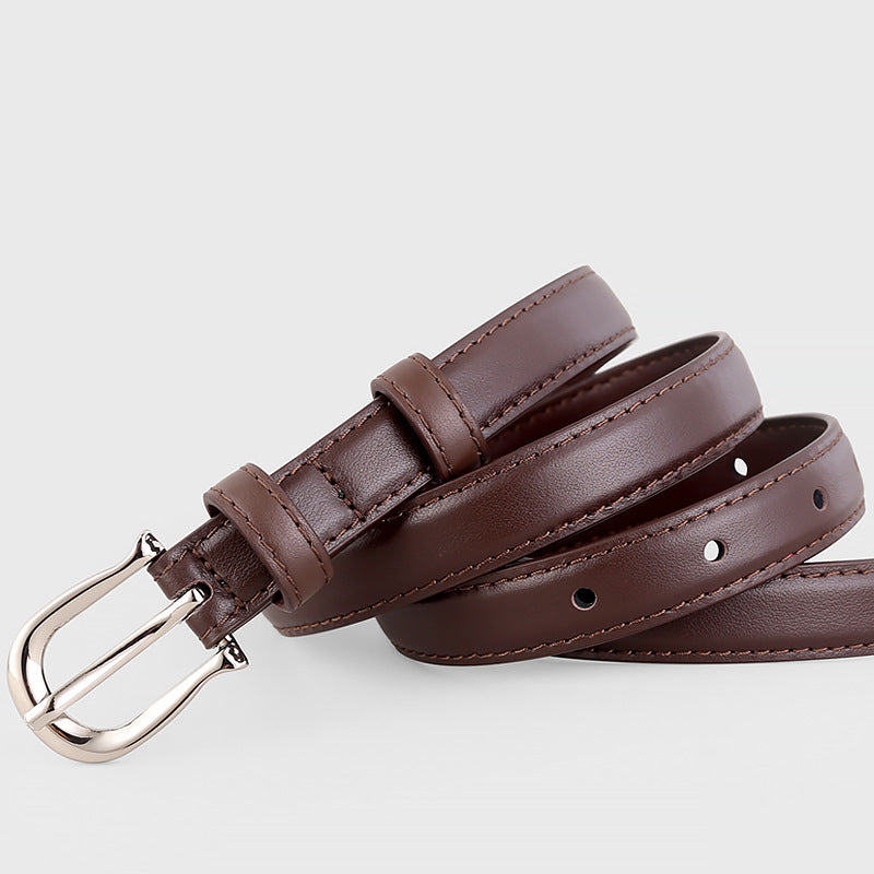 Leather Skinny Belt with Silver Buckle