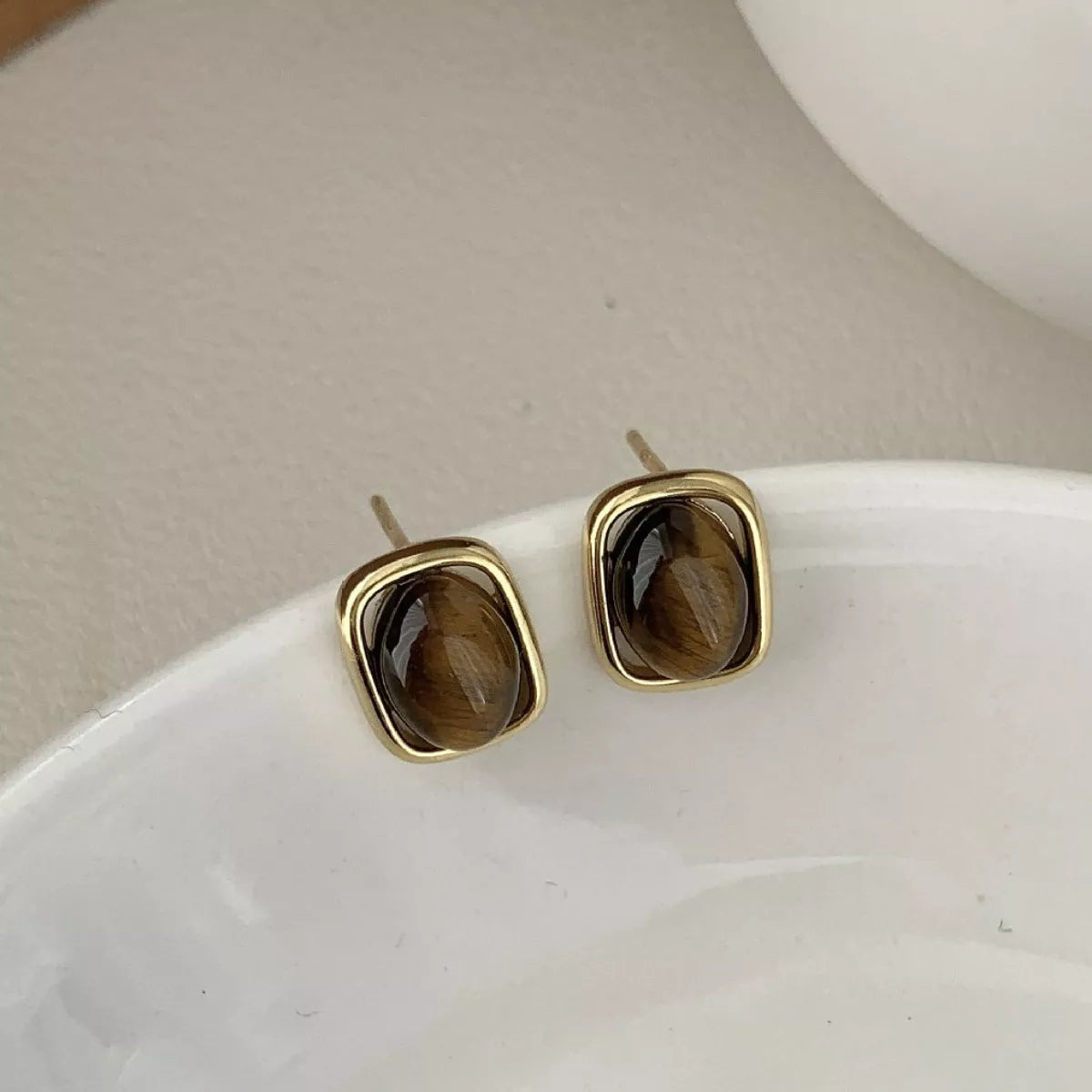 Square Tiger Eye Stud Earrings