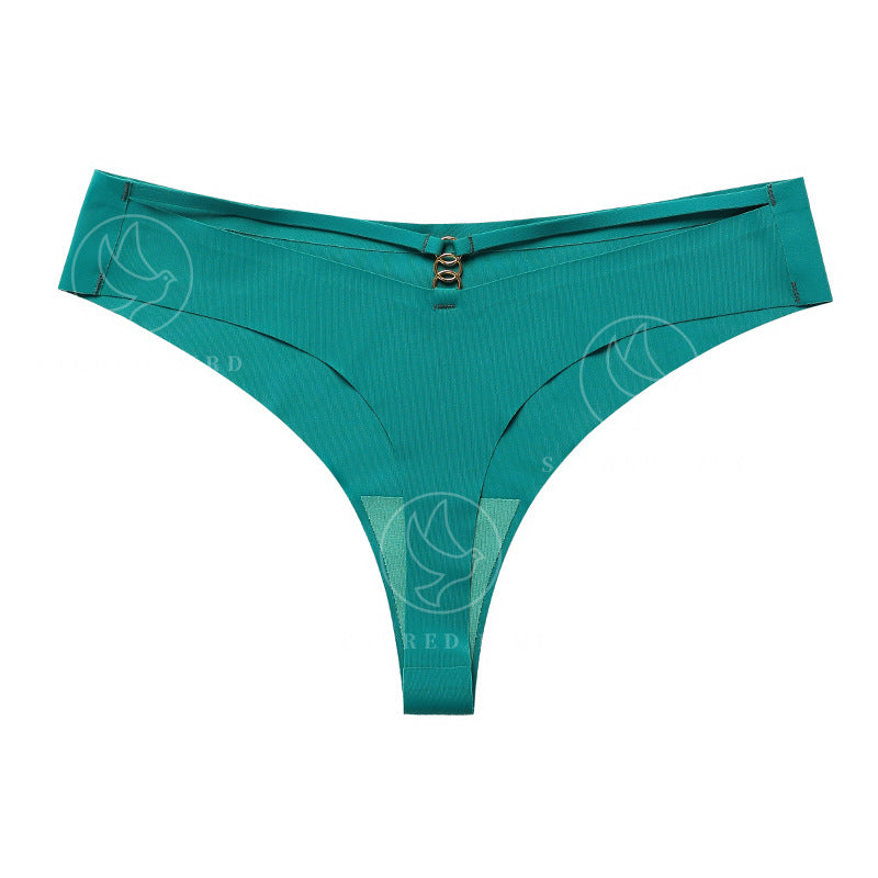 Scacto Seamless One-Piece Thongs - Sexy Solid Color Nylon Knit Fabric V-Strings With Ring Detail - Hand Wash Only, No Dry Clean