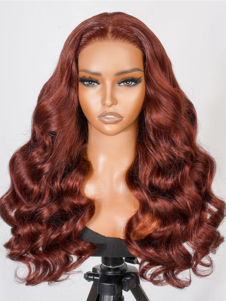 5x5 Lace Human Hair Wig Pre-cut Lace Reddish-Brown Body Wave, Density
