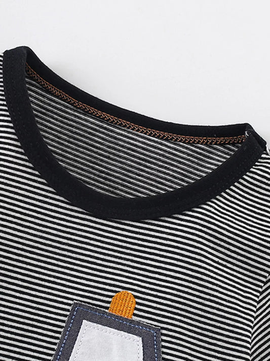 Children's Cartoon Excavator Striped T-Shirt