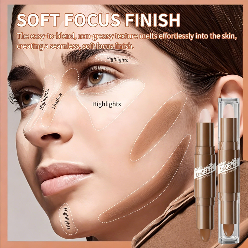 3PCS Dual-Ended Contour Stick, 2-in-1 Highlighter & Bronzer Stick, Waterproof Long-Lasting Contour And Highlight Makeup Pen
