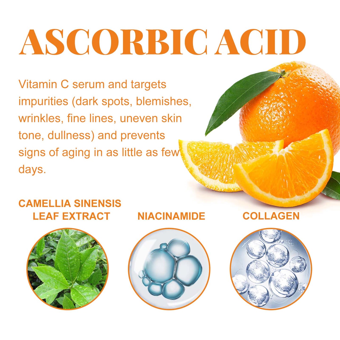 OUHOE Vitamim C Face Body Serum, Repair Nourish Skin Filling Water Carry Bright Tight Anti-Wrinkle Fine Lines