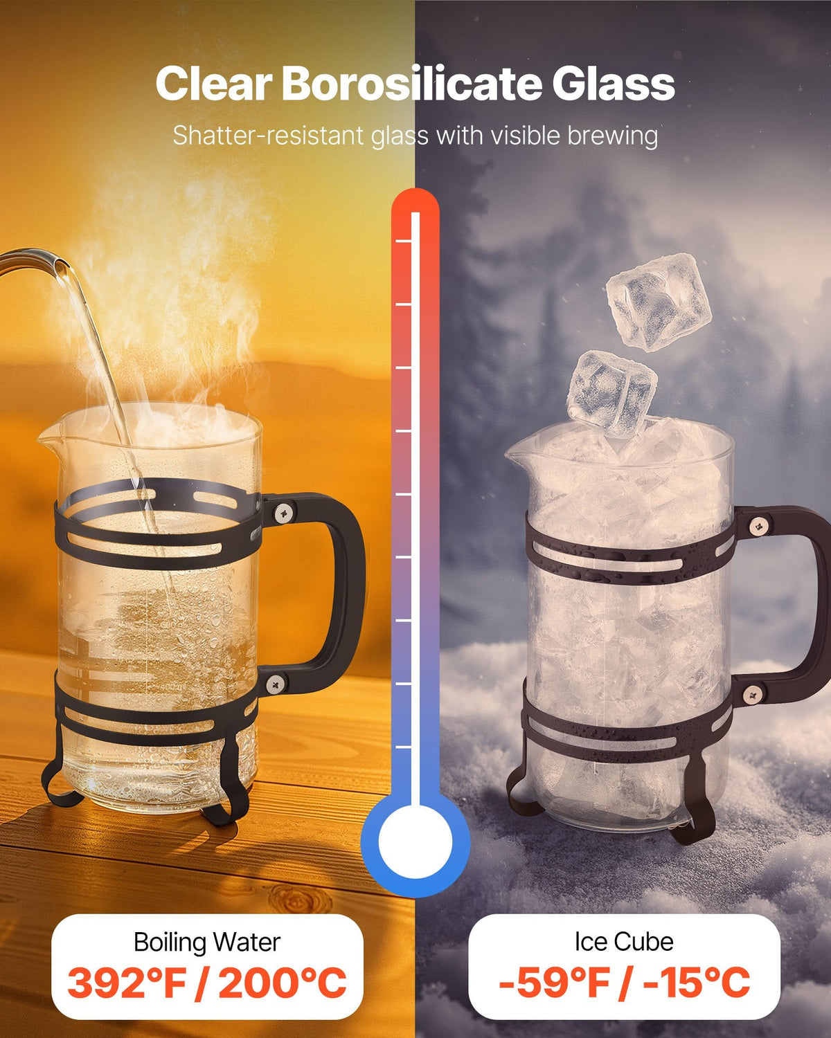 French Press Coffee Maker 34 Oz Borosilicate Glass Coffee Tea Press Silver