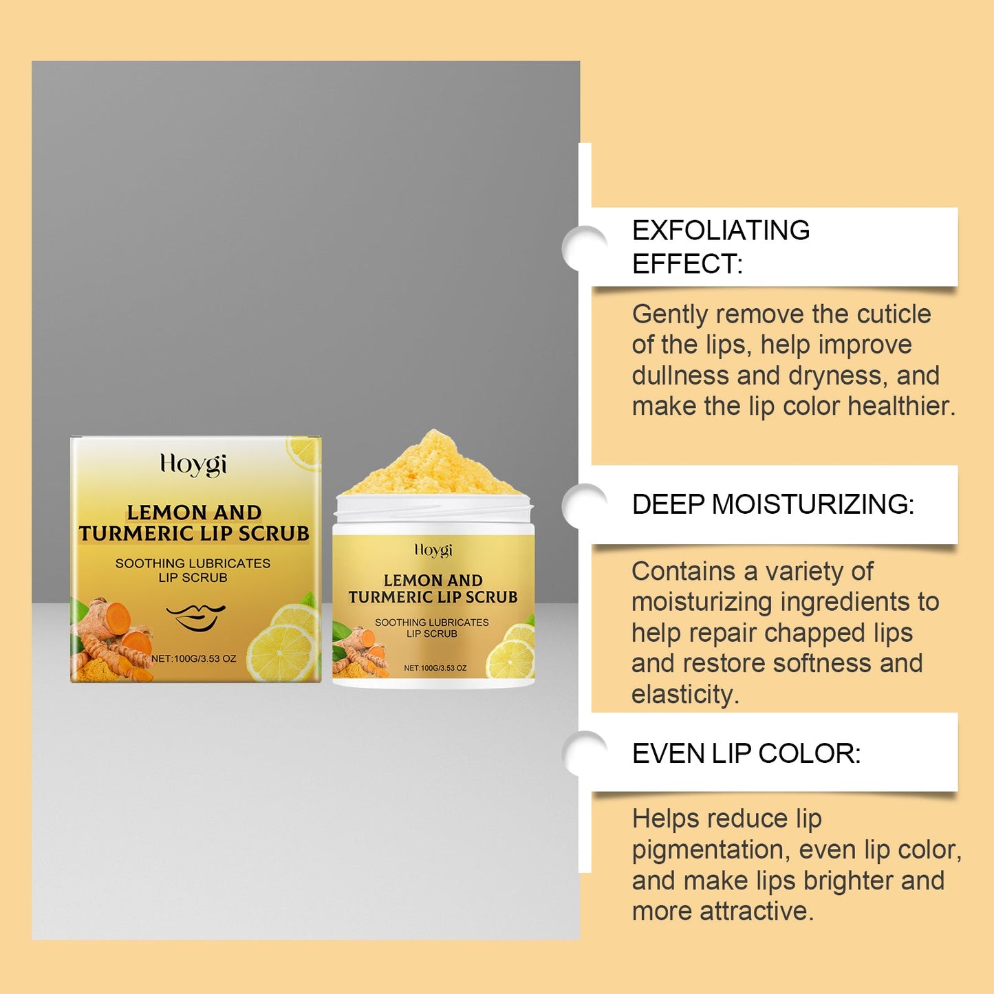 Hoygi Turmeric Lemon Lip Scrub Moisturizes Dry, Exfoliating, Hydrating And Moisturizing Lip Care Cream