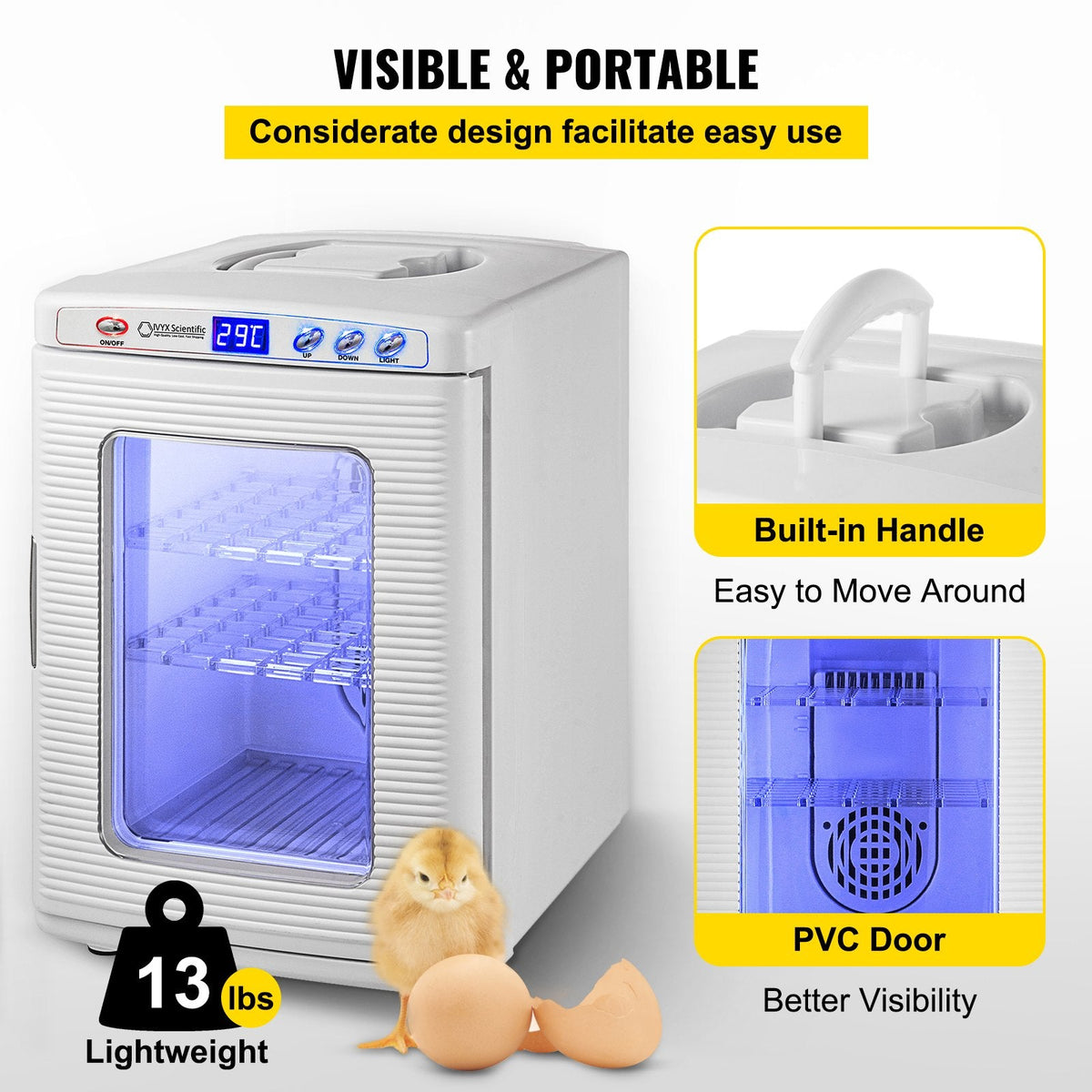 White Reptile Incubator 25L Scientific Lab Incubator Digital Incubator Cooling And Heating 5-42°C Reptile Egg Incubator 12V/110V Work For Small Reptiles