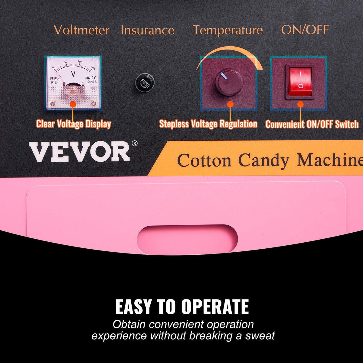 VEVOR Electric Cotton Candy Machine, 1000W Candy Floss Maker, Commercial Cotton Candy Machine With Stainless Steel Bowl, Sugar Scoop, And Drawer, Perfect For Home Kids Birthday, Family Party Pink