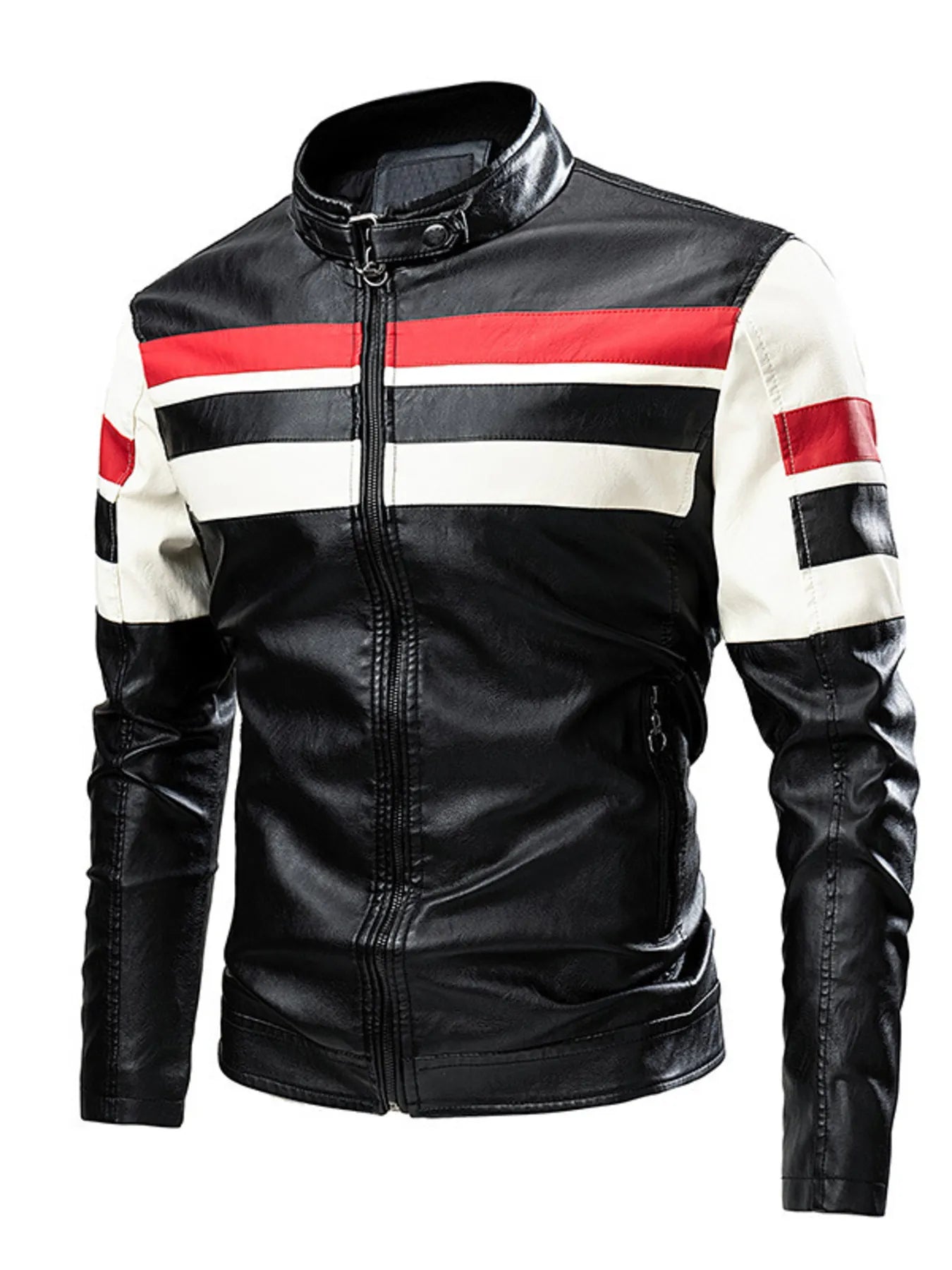 Men's Plus Size Contrast Zip Up Long Sleeve Jacket
