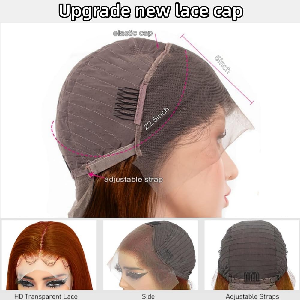 Reddish-brown 10-inch Straight 13x6 Lace Front Human Hair Wig, Density.