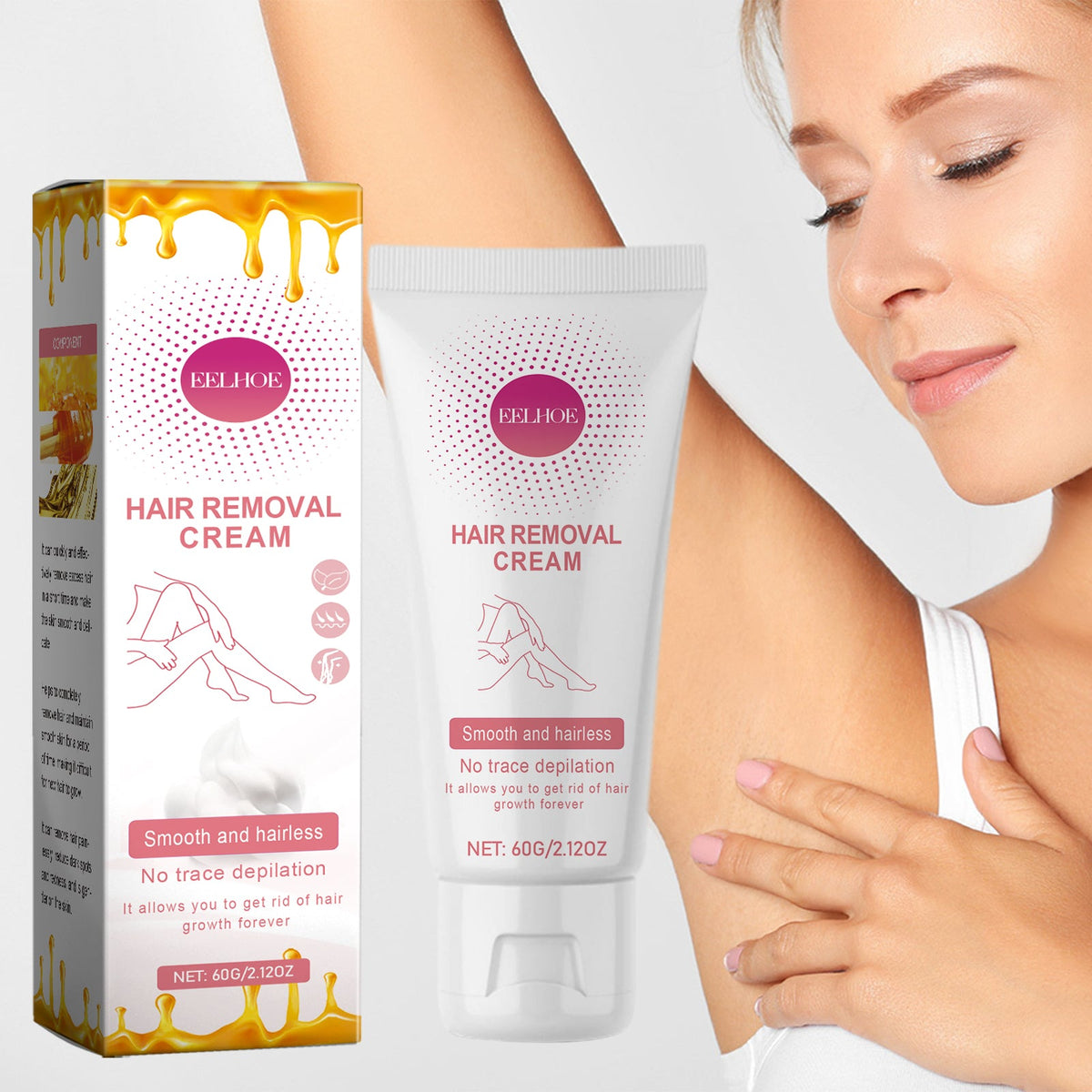 EELHOE Hair Removal Cream, Gentle Depilatory Facial Lip Body Smooth And Delicate Moisturizing Refreshing Depilatory Cream