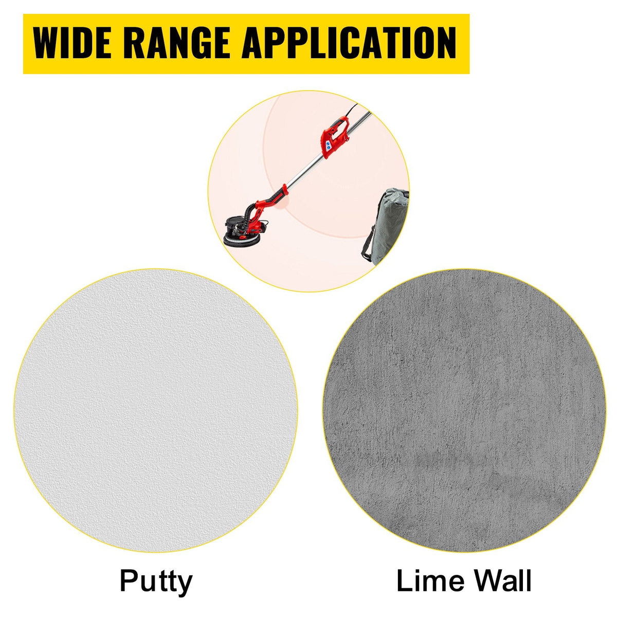 Drywall Sander 850W Electric, Electric Sander Variable Speed 800-1750RPM, Drywall Sander Foldable Sheetrock Sander, With Telescope Handle, Vacuum Bag Drywall Sanders 6 Sand Pads