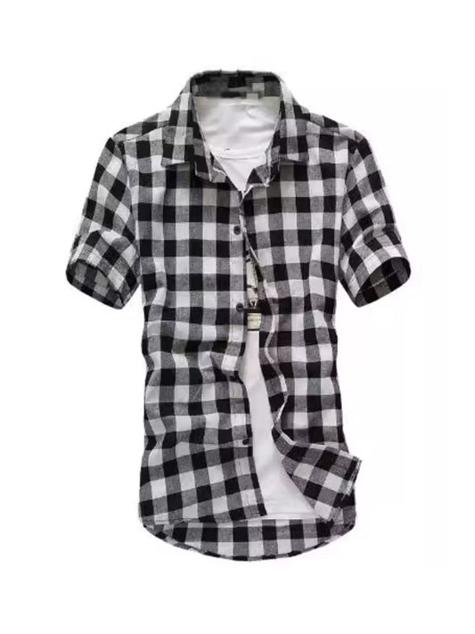 Men's Plus Size Casual Short Sleeve Plaid Shirt