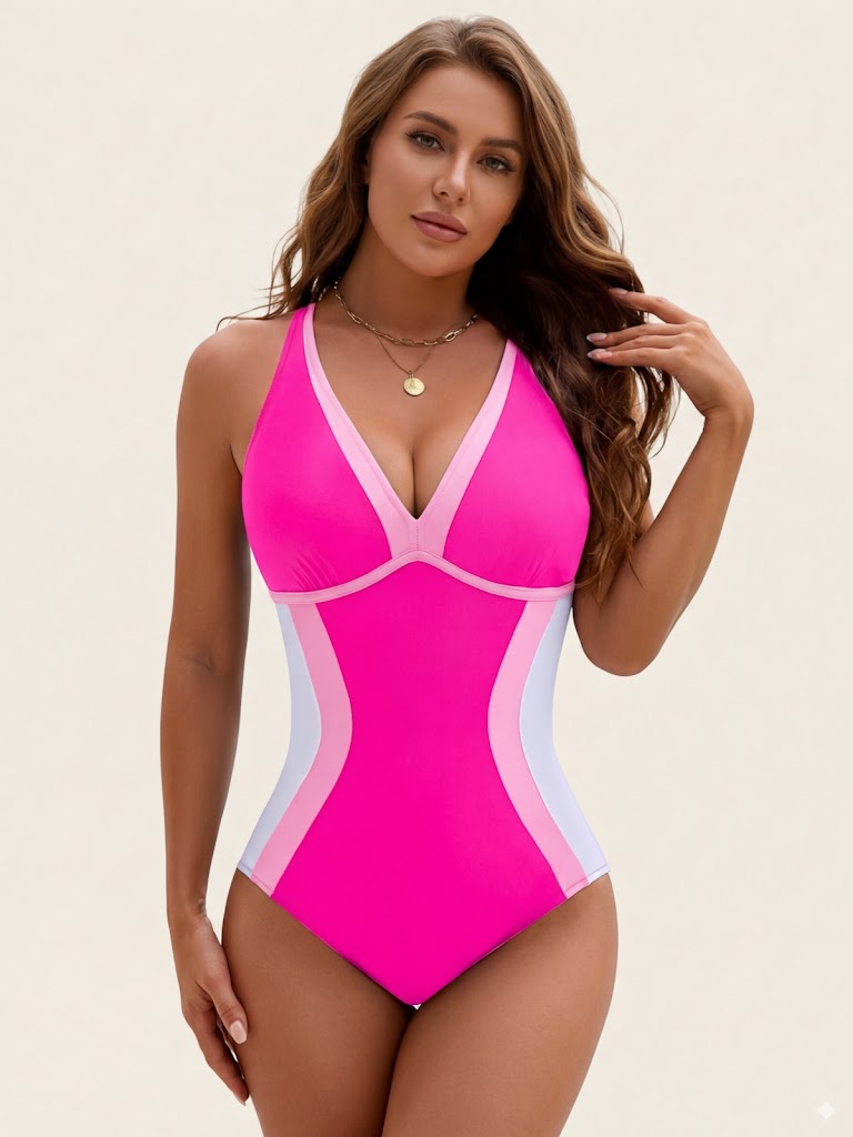 Color Block Tummy Control One-Piece Swimsuit