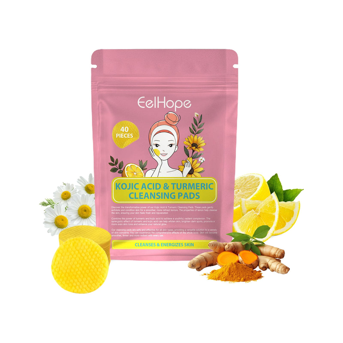 Jaysuing Turmeric Glycolic Acid Cleansing Pads, Hydrating Brightening Exfoliating Cotton Pads To Refine Pores & Smooth Rough Skin For Daily Facial Care