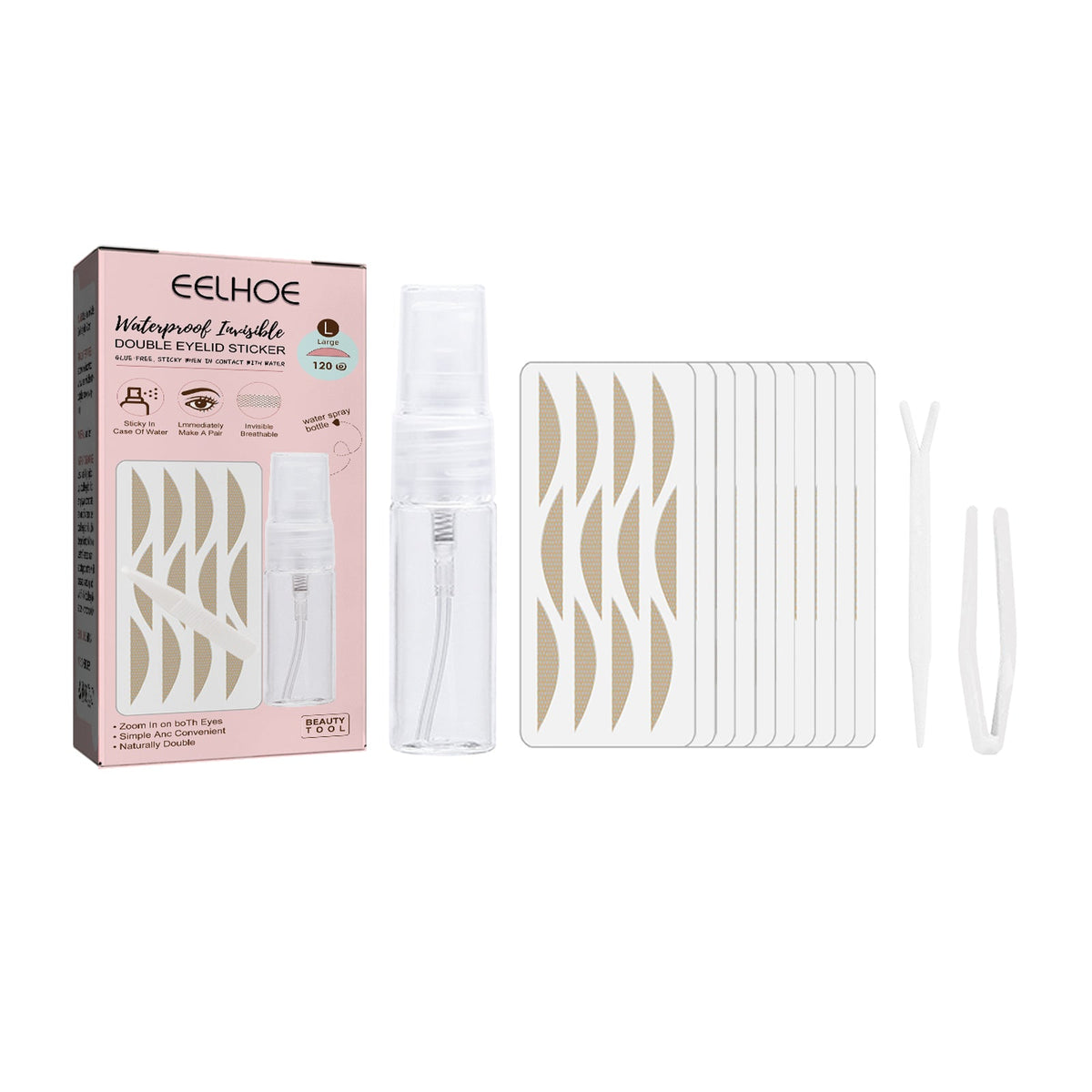 EELHOE Lace Non-trace Double Eyelid Tape, Natural Non-trace Non-glue Lace Double Eyelid Tape B