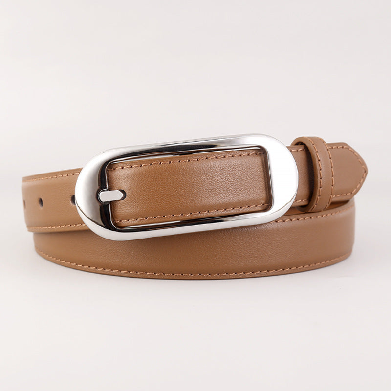 Leather Skinny Belt with Buckle