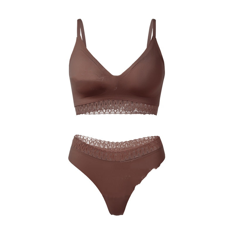Sexy Lace Ribbon Stitching Seamless Lightweight Push-up Underwear Set