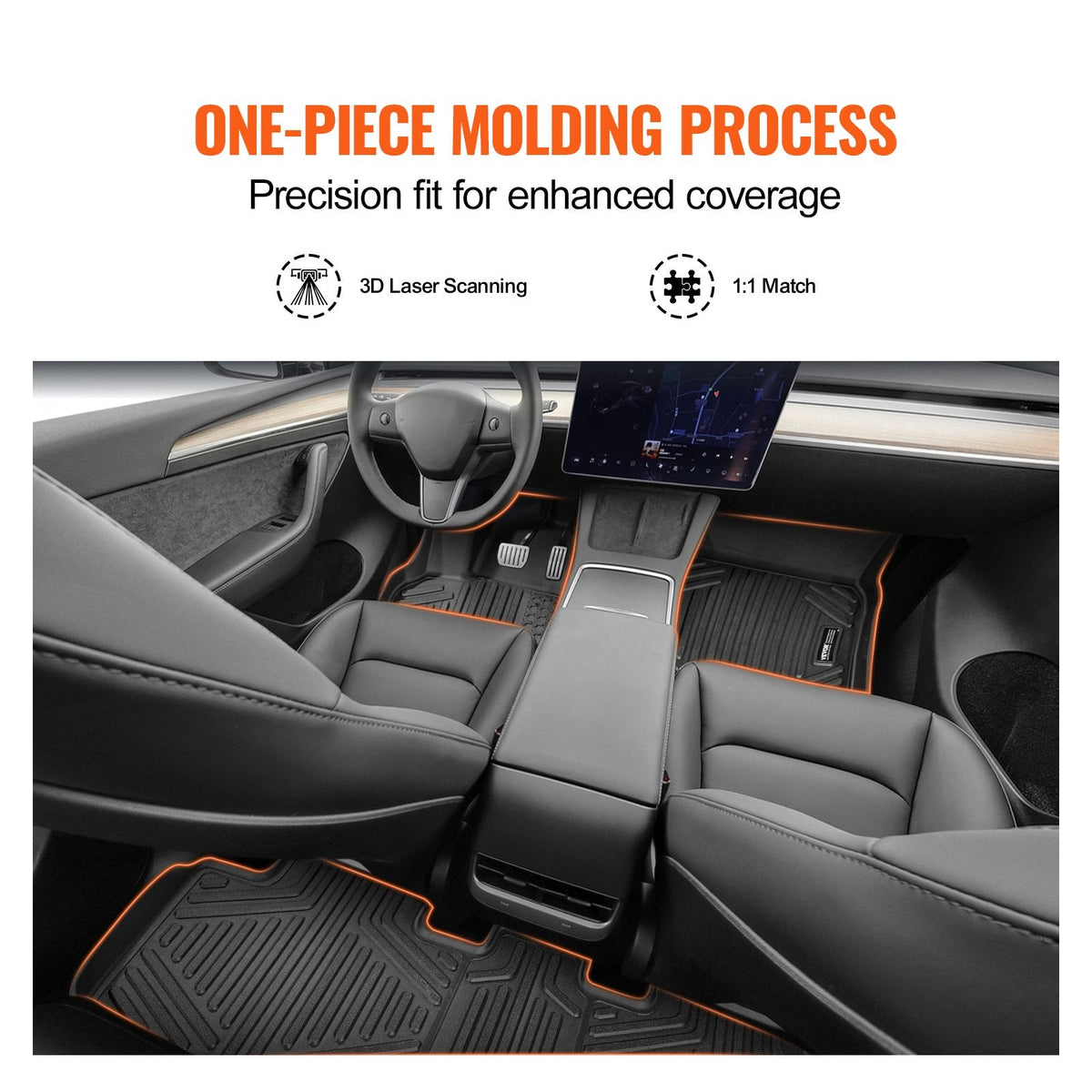 Automotive Floor Mats Fits For Tesla Model Y 2021-2024 3 Pcs TPE Liners