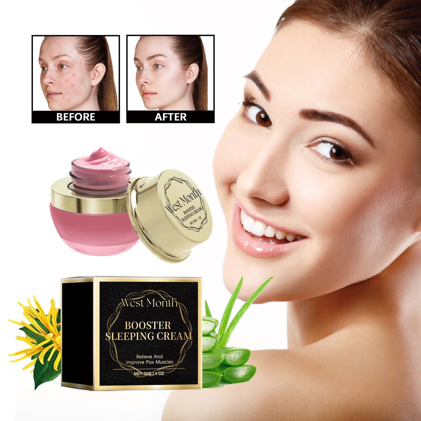 West&Month Booster Sleeping Cream, Whitening And Brightening Facial Skin Deep Hydrating Sleep Mask
