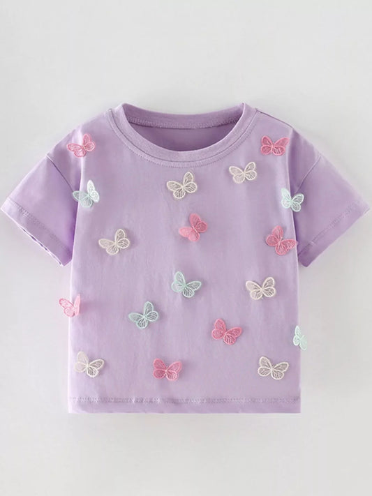 Children's Butterfly Applique Crew Neck T-Shirt