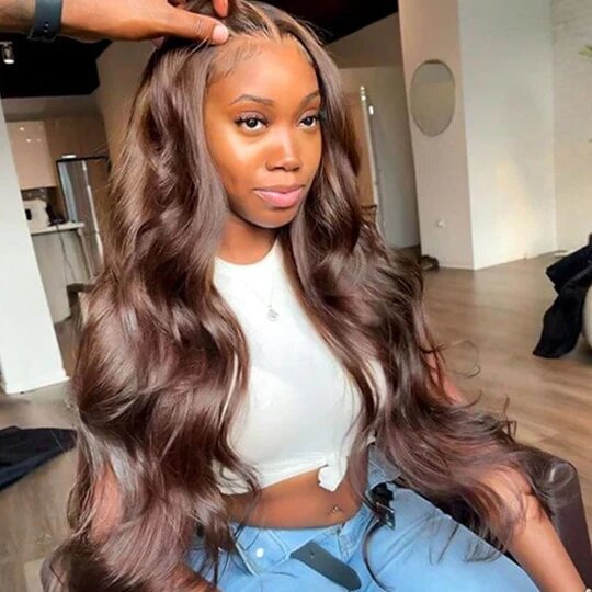 4x4 Lace Body Wave Human Hair Wig, Brown, Density