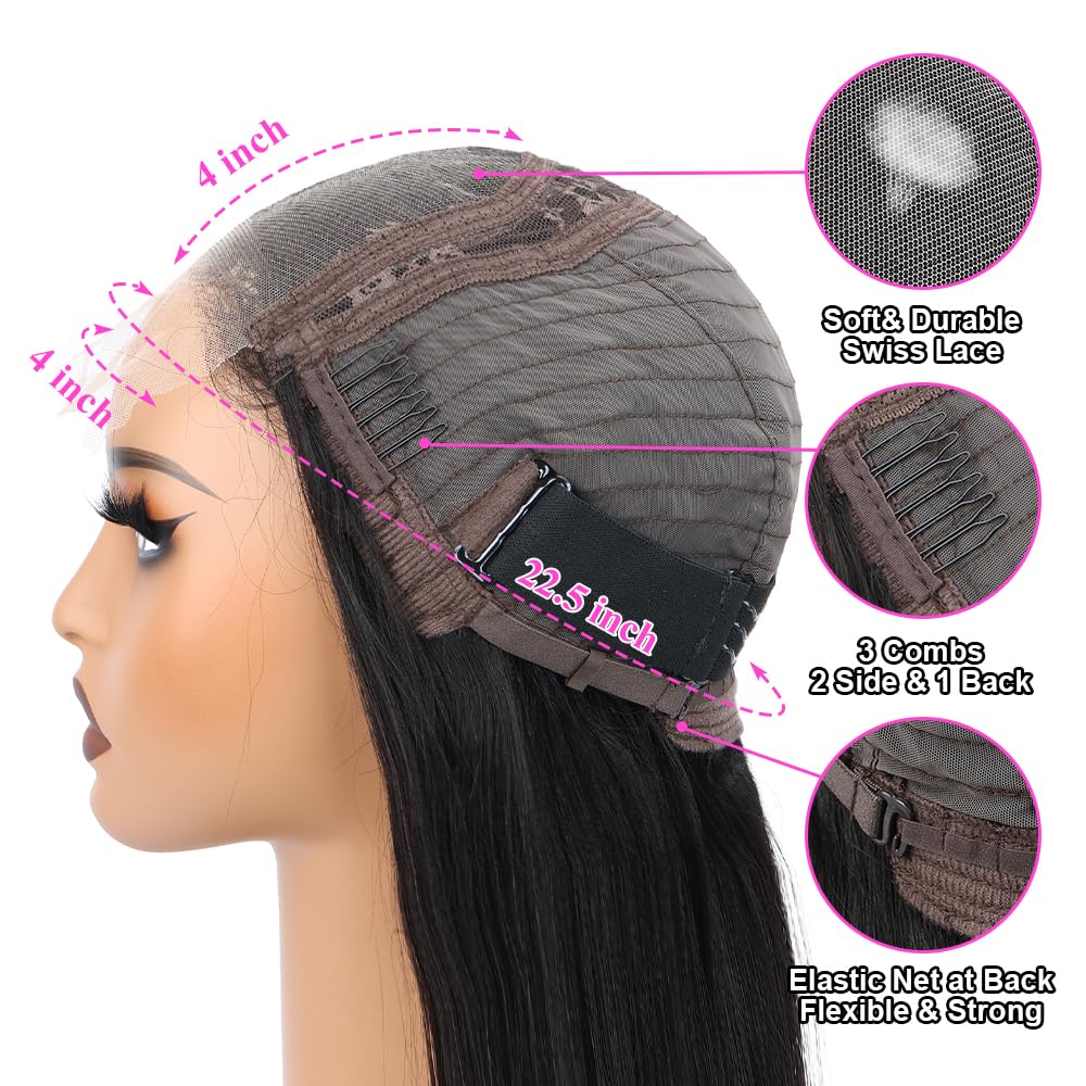 4x4 Lace Human Hair Wig Body Wave Natural Color Density