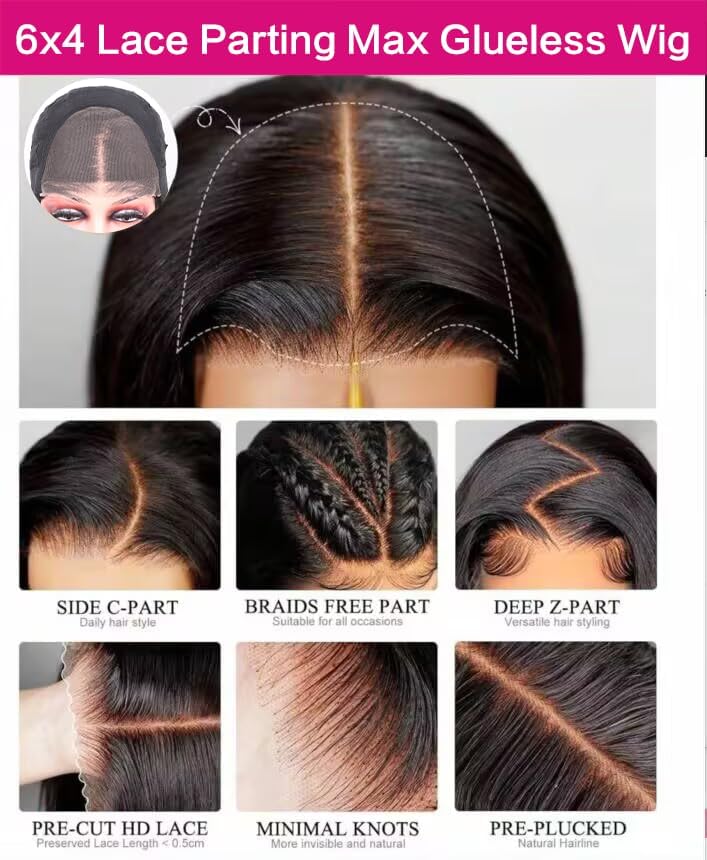 4x6 Pre-cut Lace Human Hair Wig Straight Texture, Natural Color, Density